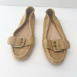 J. CREW Size 6 Tan Leather Suede Driving Loafer Flats Big Buckle